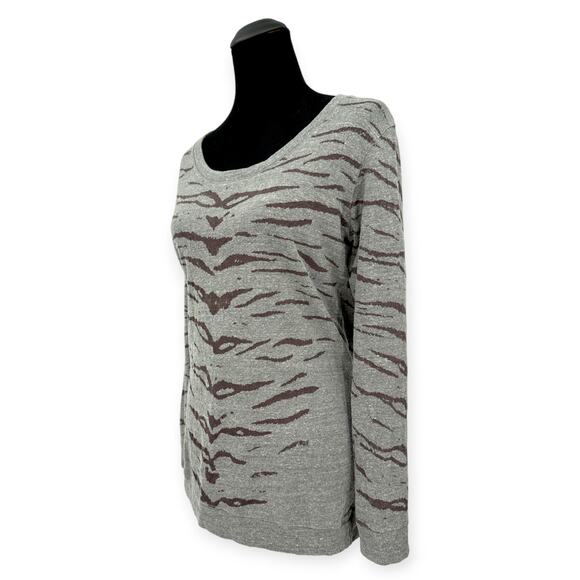 Monrow | Medium | Heather Gray Tiger Print Round Neck Raglan Boyfriend Sweater - Picture 3 of 7